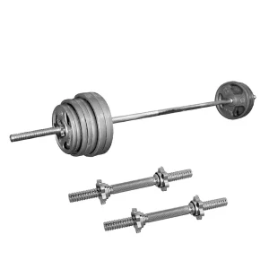 Ofertas Pesa Entrenamiento Casa: Juego de pesas completo con barra y mancuernas.