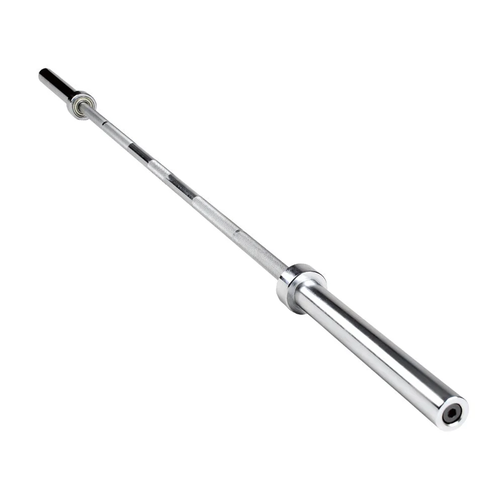Barra Olímpica Acero 86" con Collarines Resorte Barra Olímpica Acero 86" Cromo. Ideal para powerlifting y entrenamiento de fuerza.