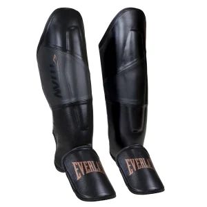 Espinillera MMA Everlast Titan Pro Striking negra, vista lateral