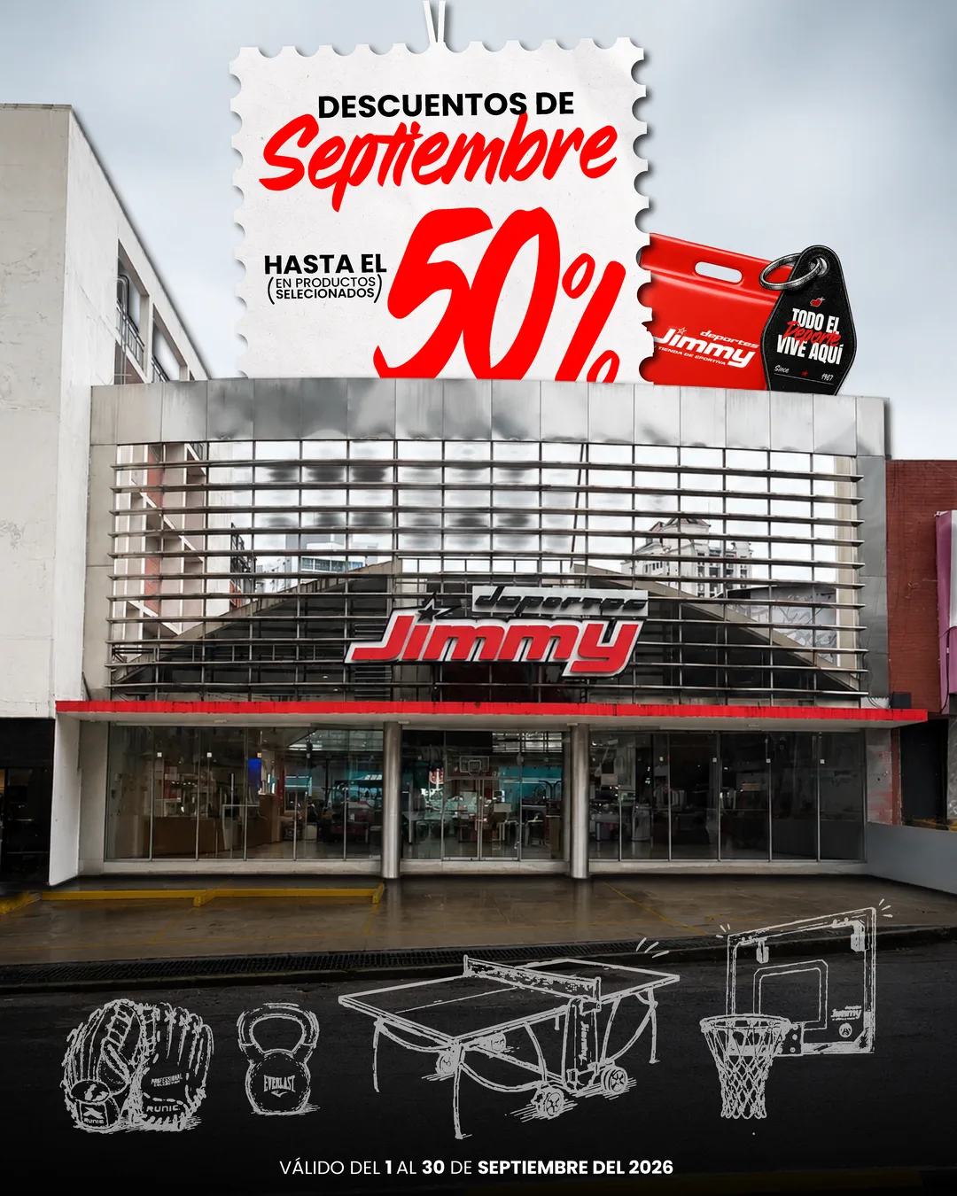 Descuentos de septiembre en Deportes Jimmy: hasta 50% en productos seleccionados, válido del 1 al 30 de septiembre del 2026